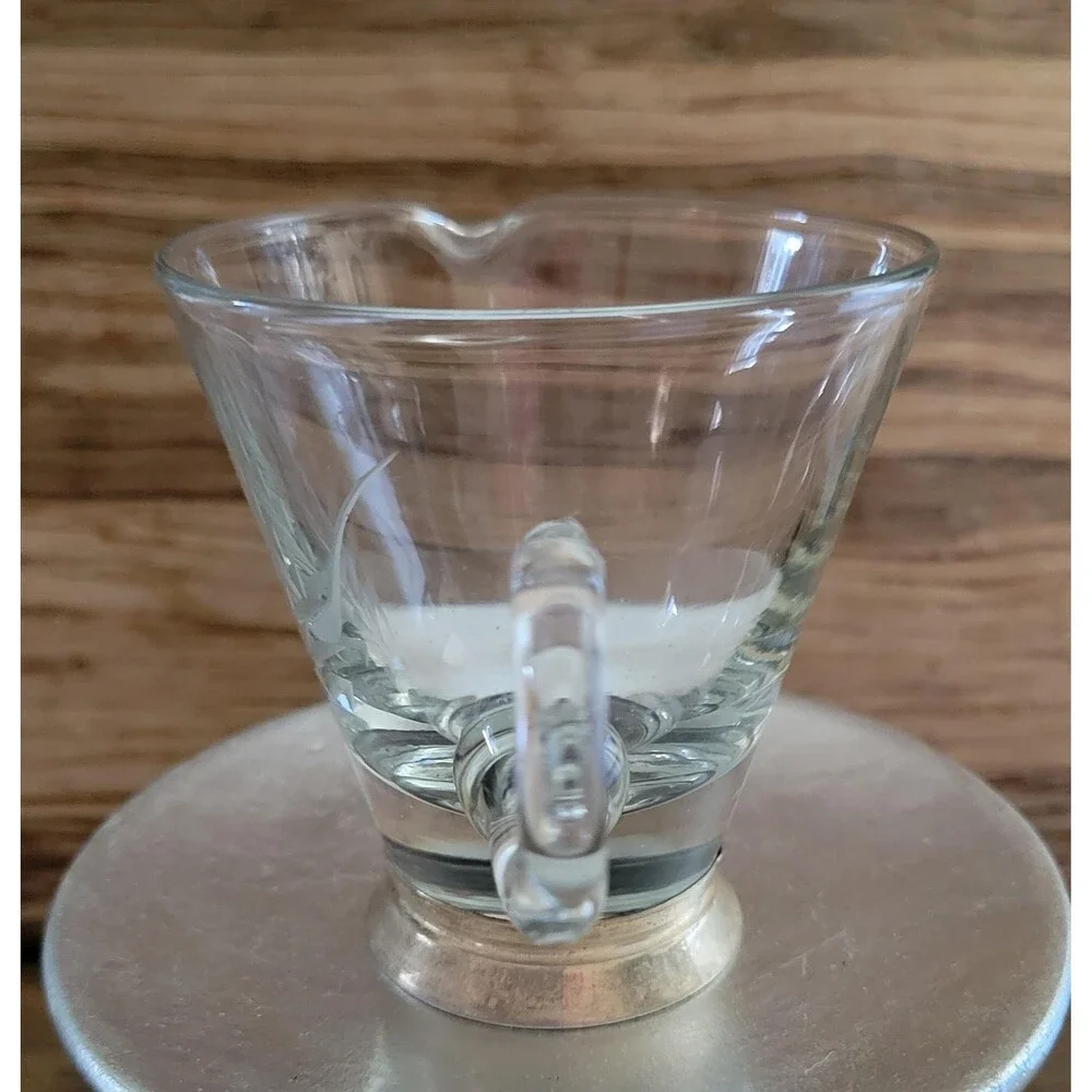 Webster Sterling Silver Plated Art Deco Etched Wheat Glass Creamer - 1950s